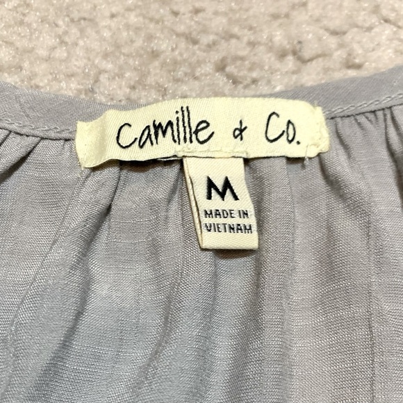 Camille &Co Gray Ruffled Tiered Boho Tunic with V-Neck Rayon Blend Women Medium - Picture 5 of 7